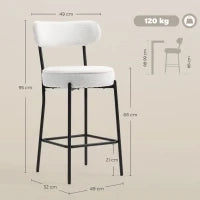 Set di 2 sgabelli da bar in tessuto bouclé con schienale curvo e poggiapiedi, 49x52x95cm, Crema