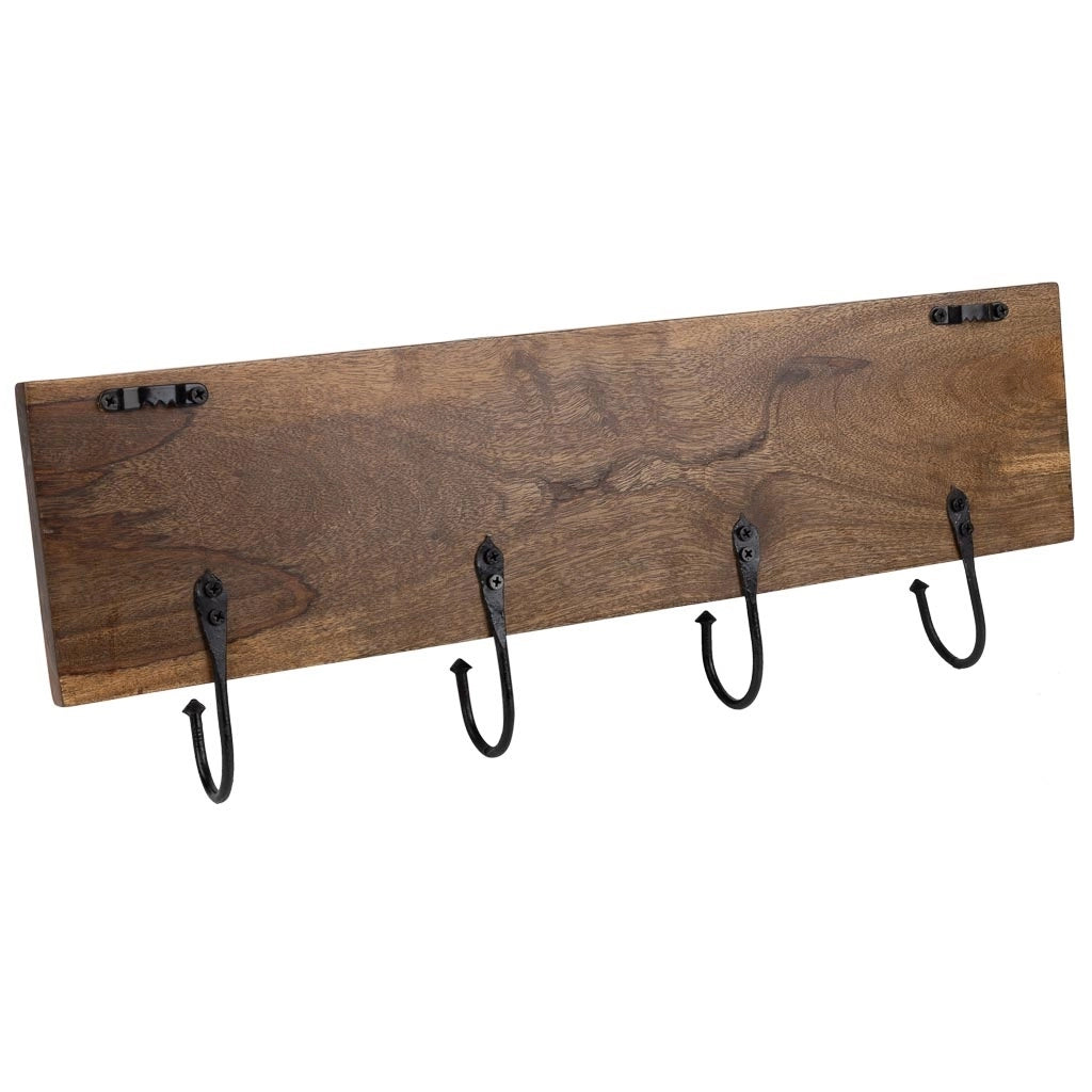Portabito in legno con 4 ganci marrone 50x5x18h