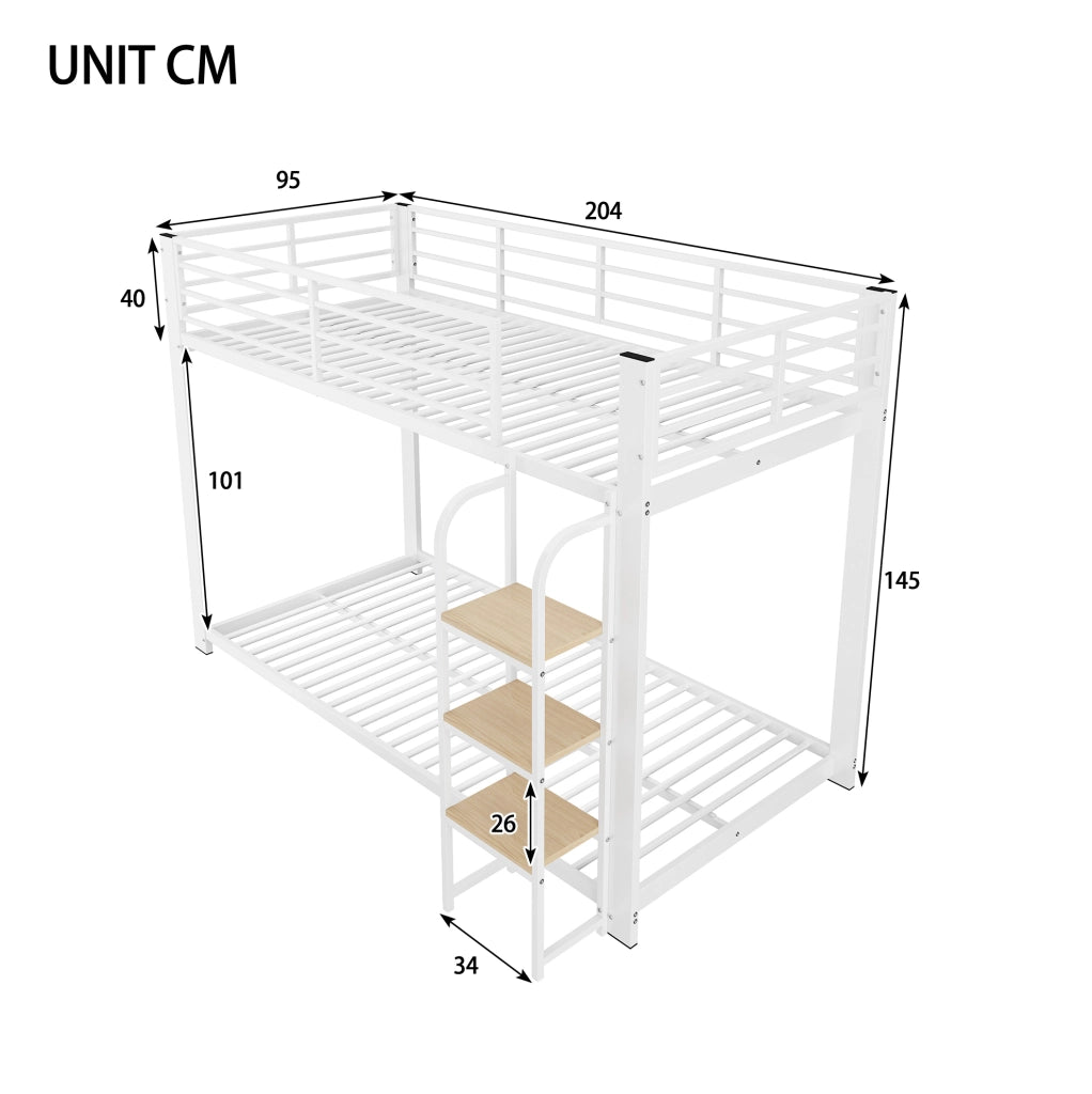 Letto a castello in metallo e MDF 90x200 cm bianco e noce