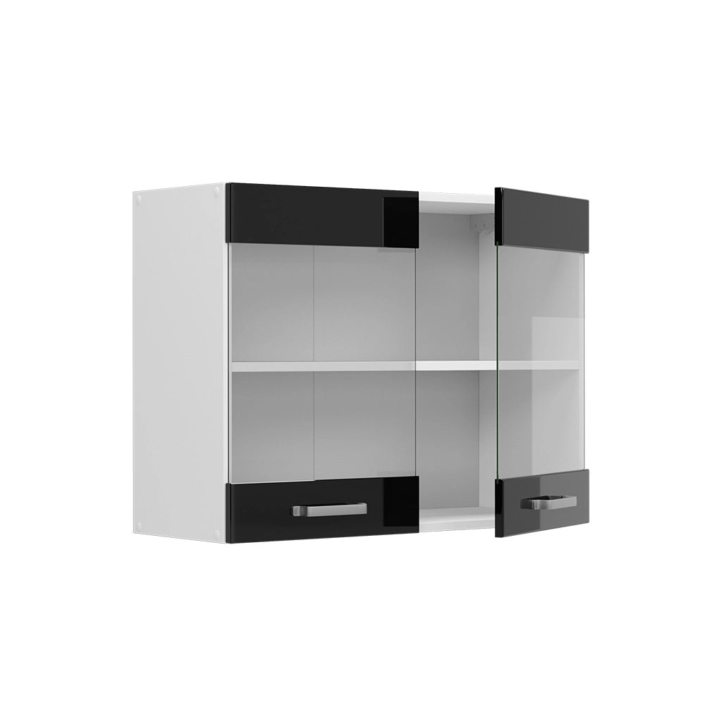 Vicco Pensile universale Nero lucido 80 cm con ante in vetro