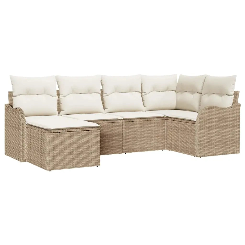 Set Divano da Giardino con cuscino 6 pcs Beige Poly Rattan