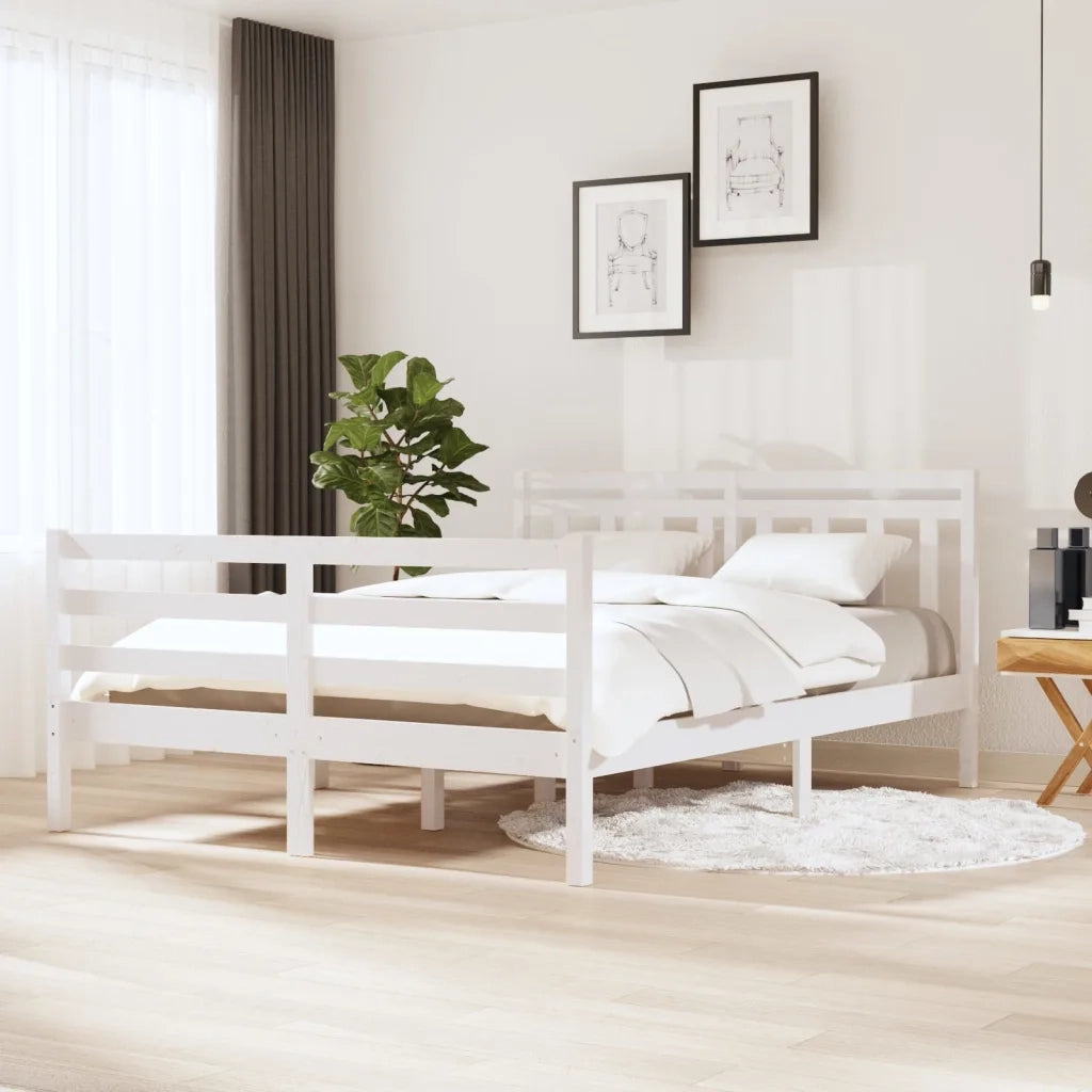 Giroletto-Struttura Letto Bianco in Legno Massello 140x190 cm 531438