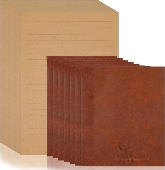 Set di 60 pezzi di carta da lettera vintage con 20 buste rosso-brune - ideale per lettere d'amore