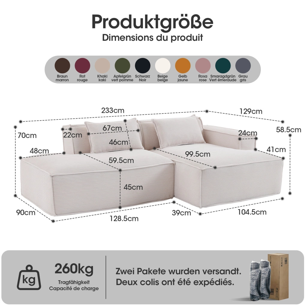 Divano 235 cm beige in poliestere imbottito con seduta elastica