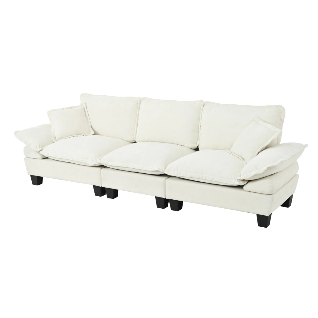Divano modulare 3 posti con braccioli rimovibili e schienale imbottito in chenille beige