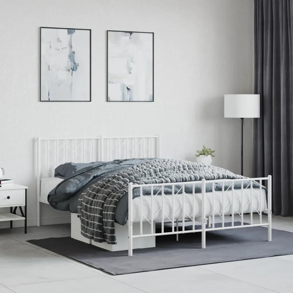 Letto matrimoniale | Letto per adulti | Giroletto con Testiera e Pediera Metallo Bianco 140x190 cm