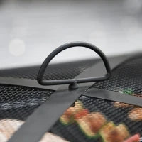 Braciere da Giardino con Coperchio Parascintille e Griglia per Barbecue in Metallo 76x76x47cm Nero