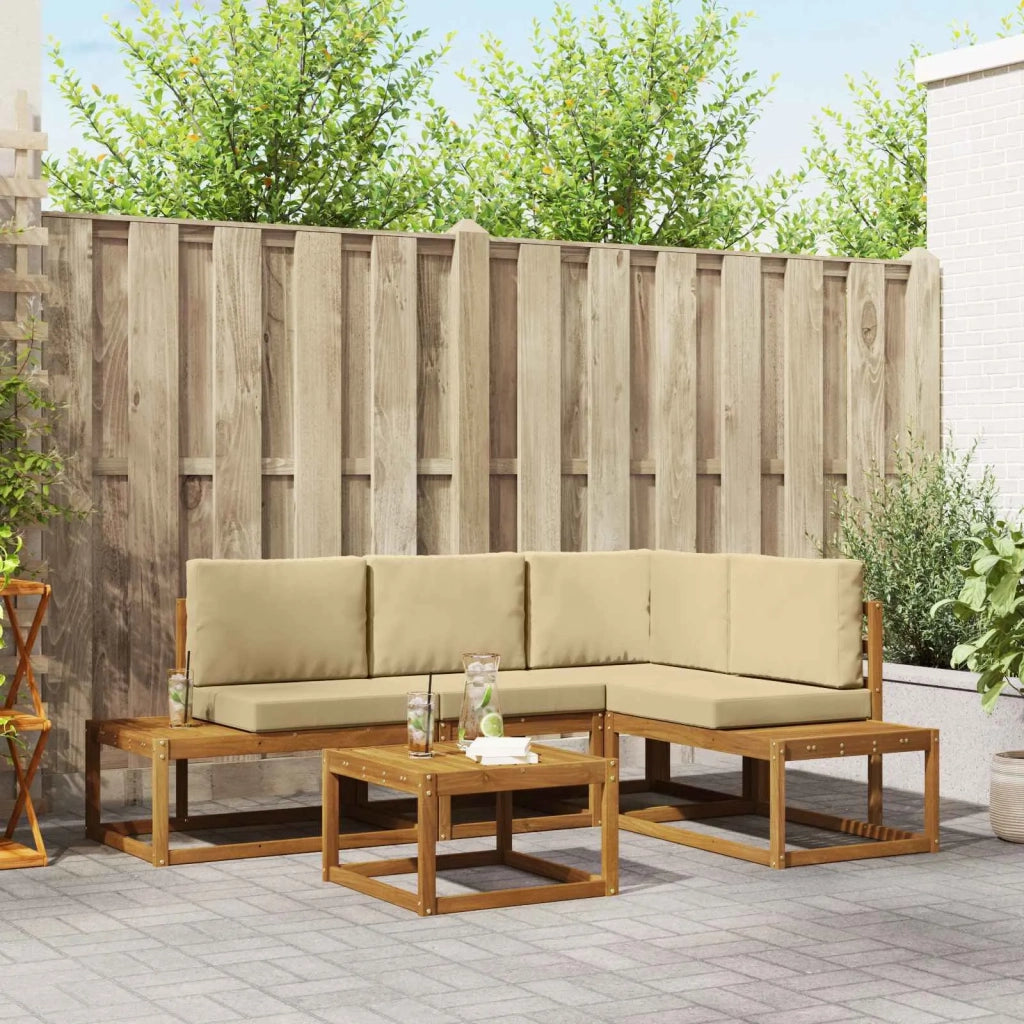 Set di divani da esterno con cuscino 5 Pezzo Naturale e Beige