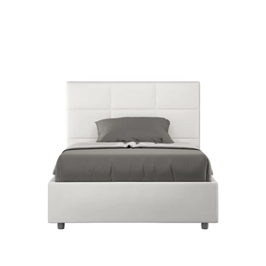 Letto matrimoniale francese con rete imbottito 140x210 similpelle bianco Mika