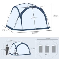 Tenda da Campeggio 4-5 Posti con 4 Porte a Cerniera, Zanzariera e Gancio, 350x350x230cm, Bianca e Blu