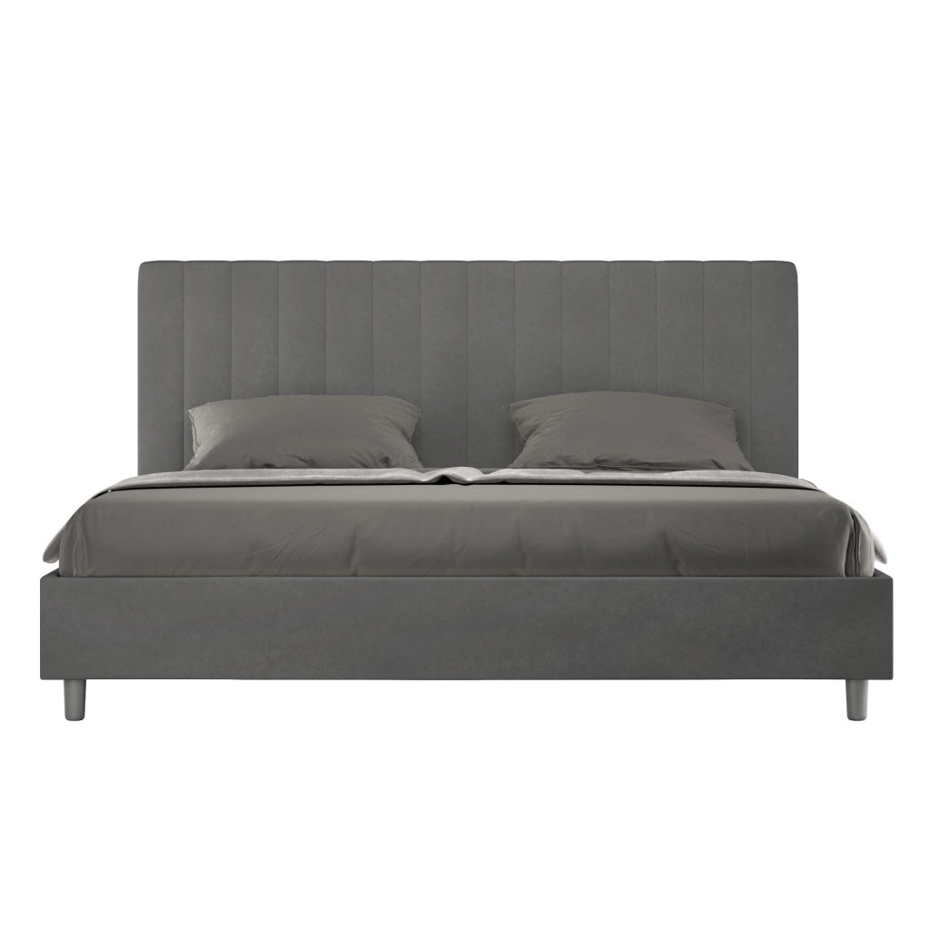 BS COM Letto matrimoniale king size con rete imbottito 190x210 microfibra grigio
