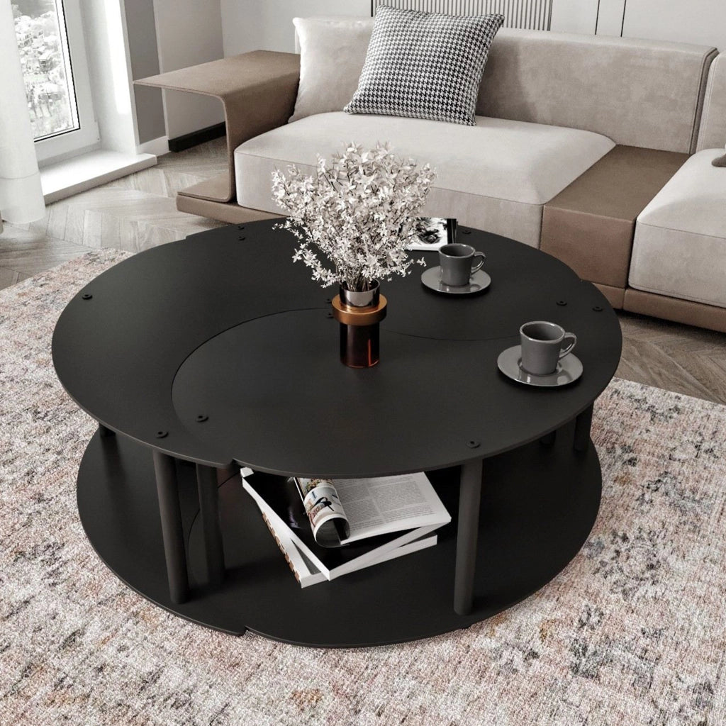 Gignese, Tavolino da Salotto set 3 Pezzi, 70x70x38h cm Nero