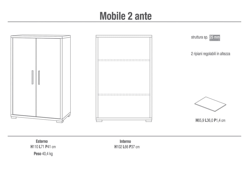 Armadietto Multiuso 2 Ante 71x110x41 cm Noce Stelvio