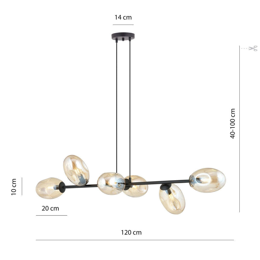 Lampadario Emibig Pandora 6 luci E14 vetro miele nero