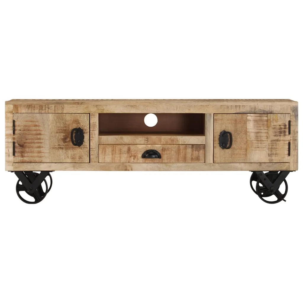 Mobile Porta TV con Ruote 110x30x37 cm in Legno di Mango Grezzo 328317