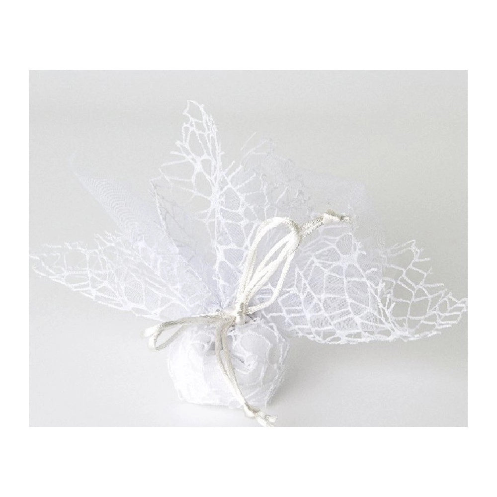 Trade Shop - 20 Sacchetti Velo Veletti Organza Rete Tulle Per Confetti Matrimonio Bomboniere - Bianco