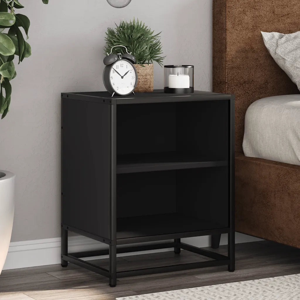 Comodino-Tavolino da notte Nero 40x31x50 cm Legno Multistrato e Metallo 391743
