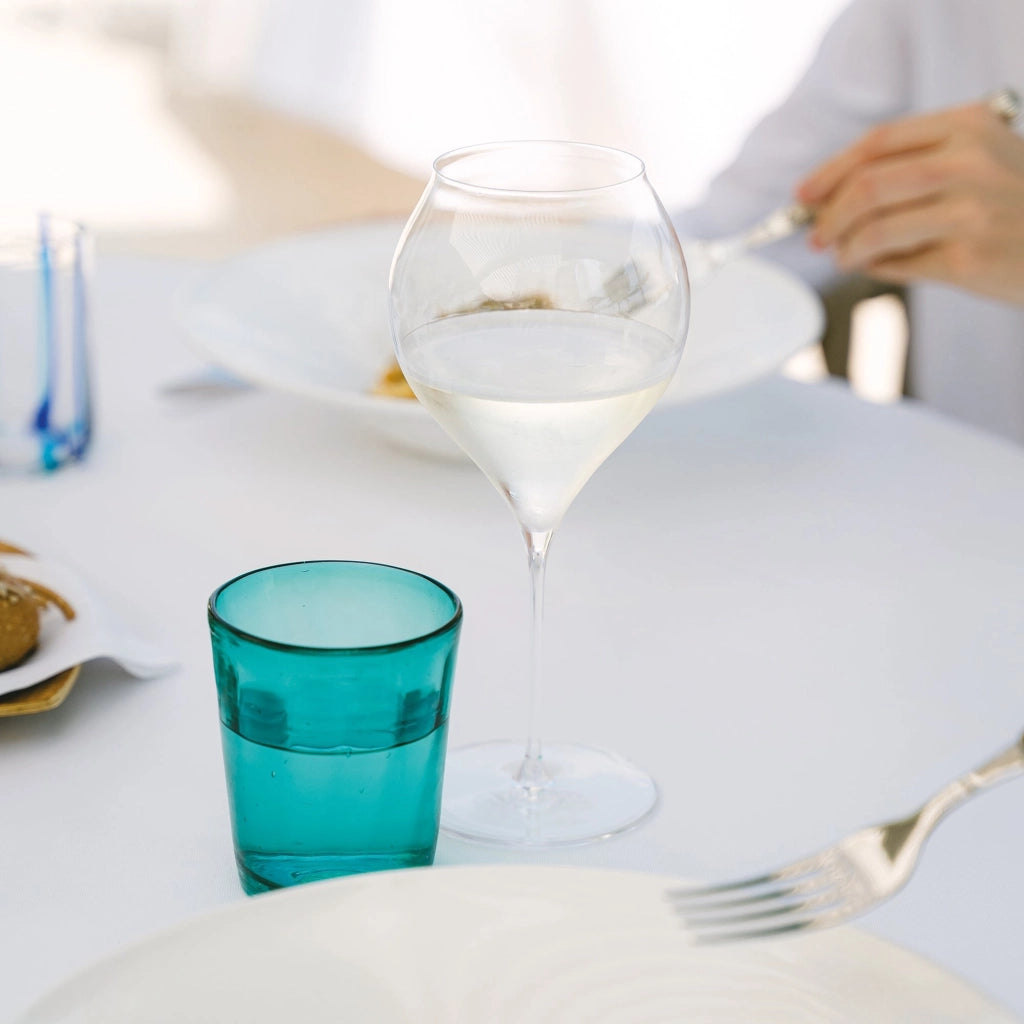 Zafferano Set 6 Bicchieri Tumbler Serie Bei in Vetro Soffiato a Bocca Lavorazione a Mano Volante Colore Verde Mare Eleganti per Tavola Quotidiana