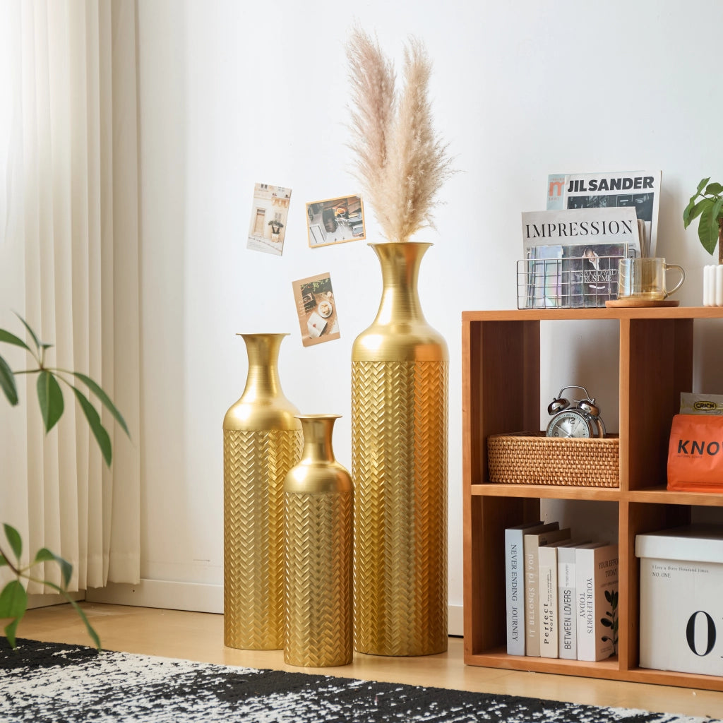 VASI DA PAVIMENTO Set da 3 pezzi 50/66/83 cm Oro in Metallo
