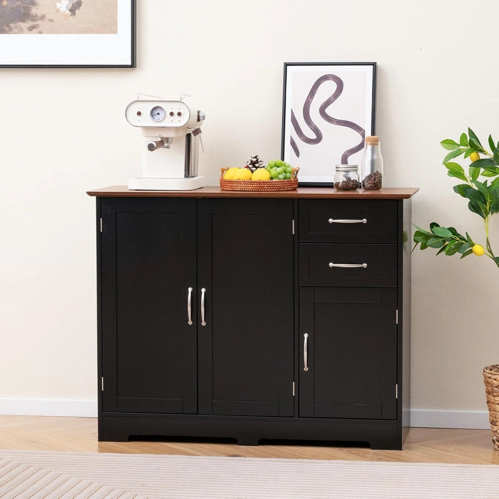 Credenza Buffet, Armadio di Stoccaggio Moderno con 2 Ante e 2 Cassetti, Ripiano Regolabile, per Cucina, Sala da Pranzo, 100 x 40 x 78 cm (Nero)