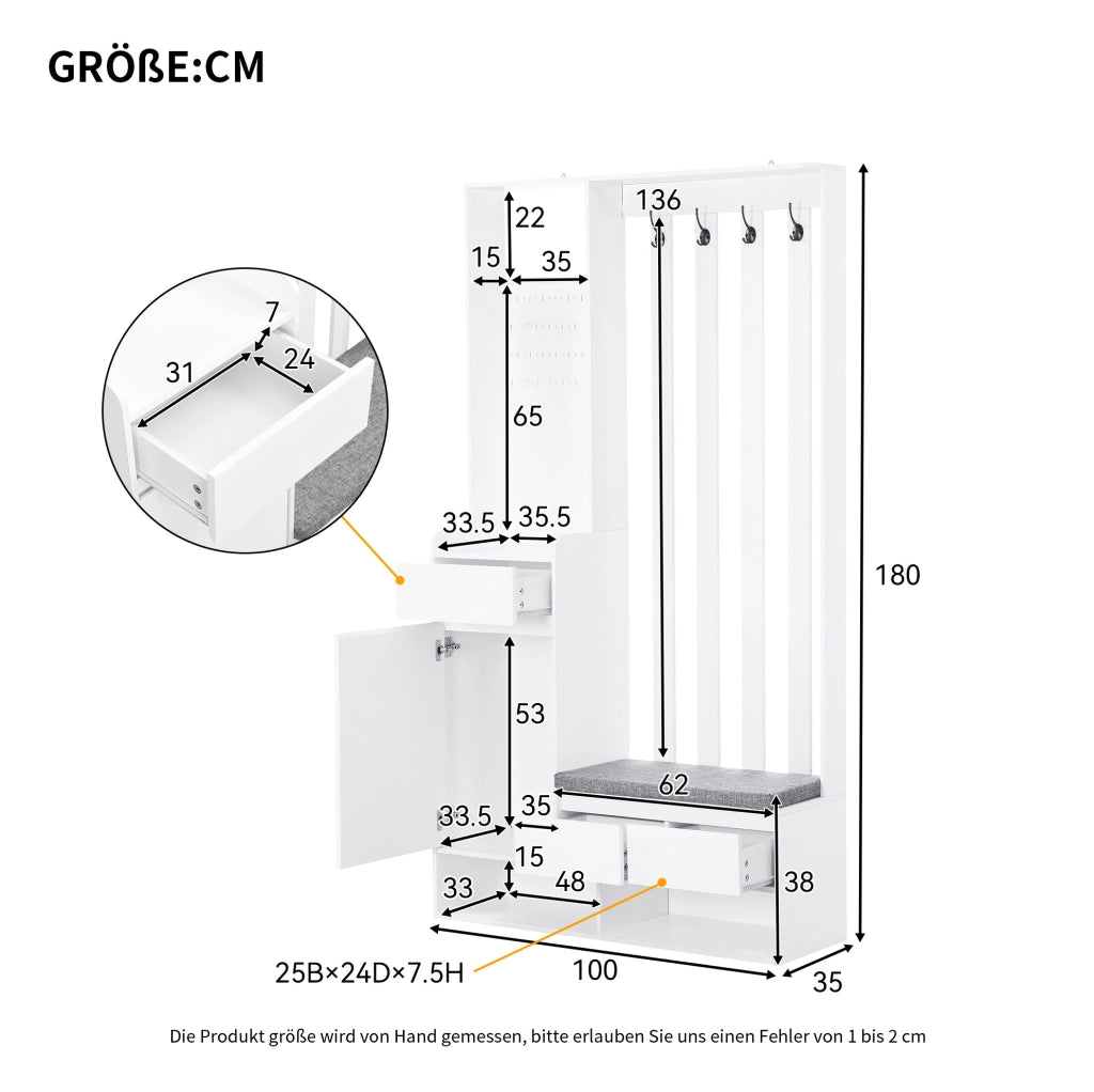 Guardaroba da ingresso 6 in 1 con panca imbottita e pannello forato