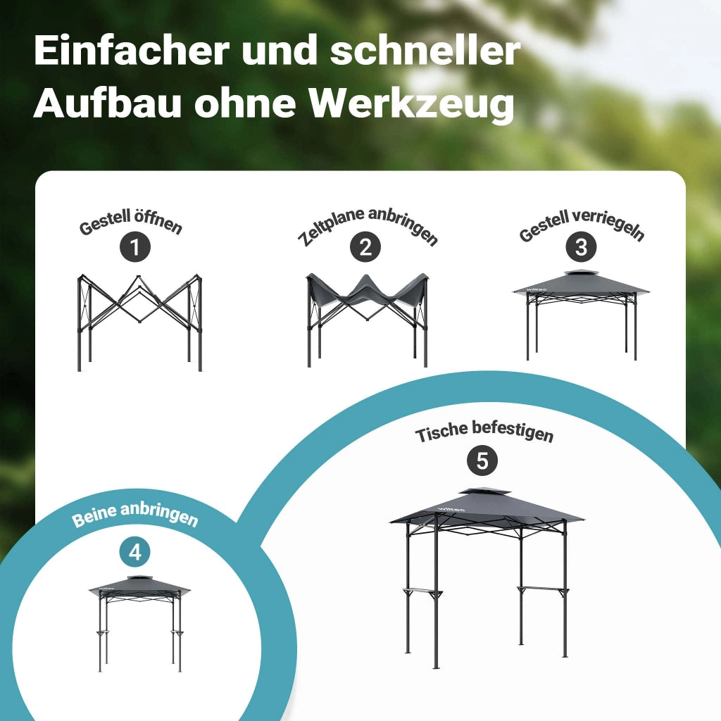 Gazebo per barbecue grigio 2,45 x 1,52 m con telone di copertura e due ripiani