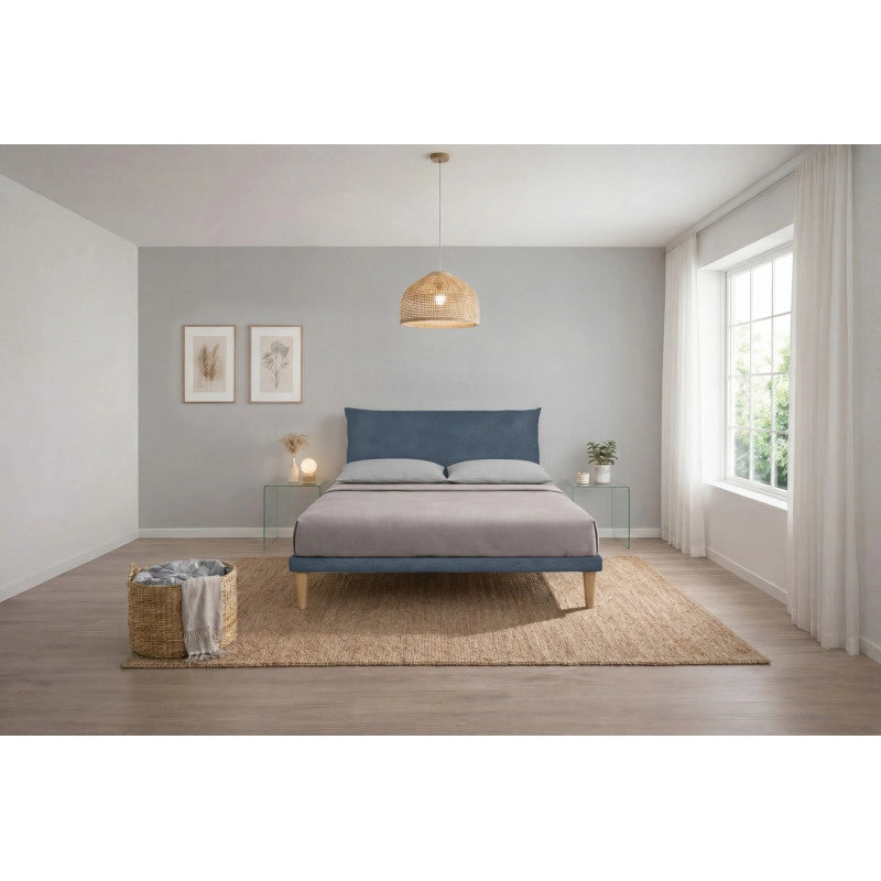 Letto imbottito Letto Matrimoniale alla Francese 140x190 cm Soft - Con rete,Microfibra,Blu