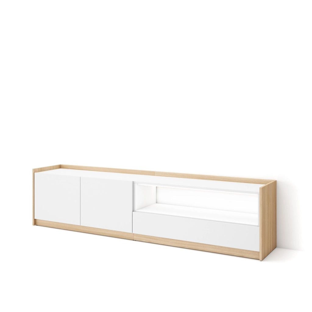 Mobile TV Soggiorno, 207x50x37 cm, Per TV fino a 80", LED, Bianco e Rovere soft