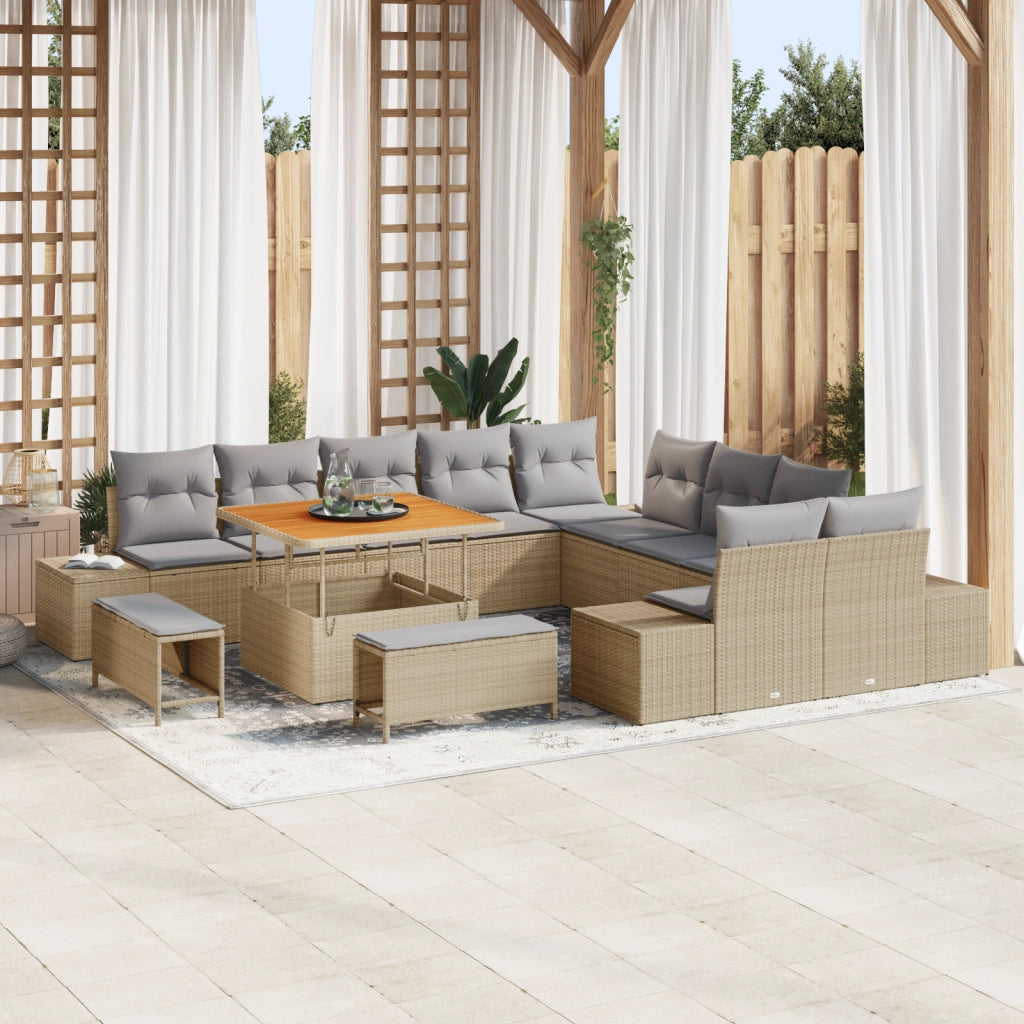 Set di Divani da Giardino  da 13 Pezzi con Cuscini Beige Polyrattan Acacia