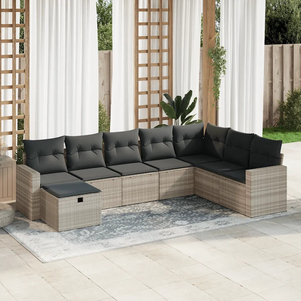 Set Divano da Giardino 8pz con Cuscini Grigio Chiaro Polyrattan 3325438