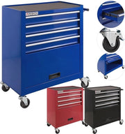 Carrello di lavoro con 4 contenitori e grande cassettone per attrezzi | Pannelli antiscivolo | 2 ruote con freno di parcheggio