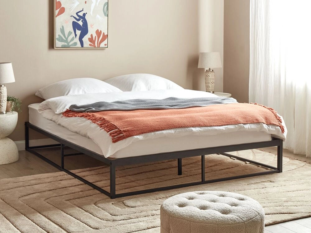Letto Nero Metallo EU Doppio 160 x 200 cm Stile moderno industriale Doghe incorporate senza poggiatesta