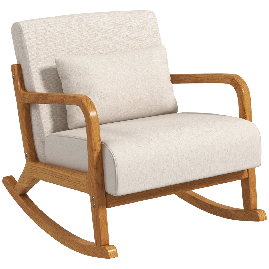 Sedia a dondolo stile retro ¨C Xylo ¨C legno gomma beige marrone 64,5x92x81,5 cm