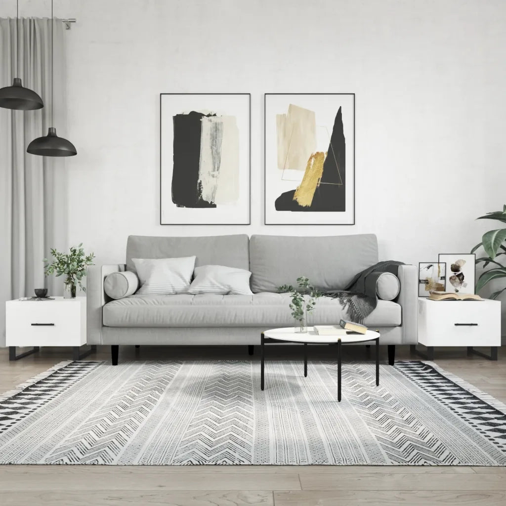 2 pz Tavolini salotto | Tavolino da caff¨¨ | Tavolino da Soggiorno Bianco Lucido 50x50x40cm Legno Multistrato