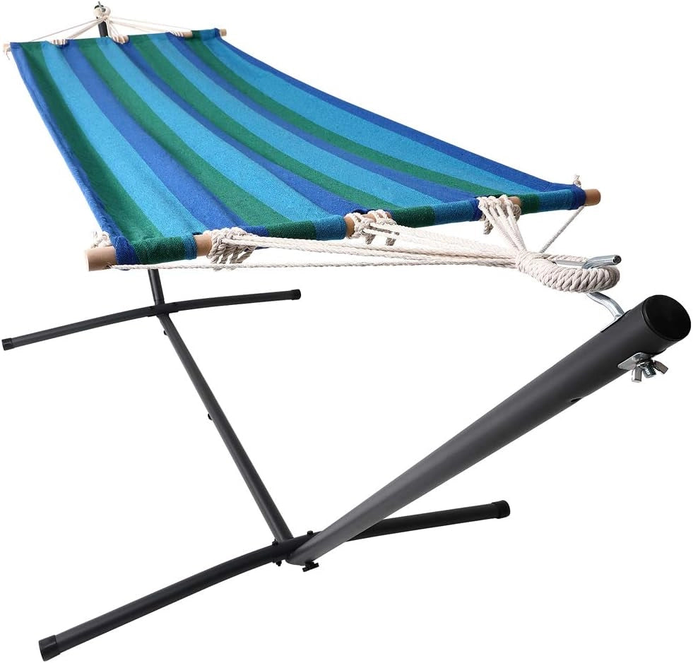 Amaca con Supporto Portata 150kg Amache Giardino Spiaggia Campeggio Balcone Terrazzo Blu
