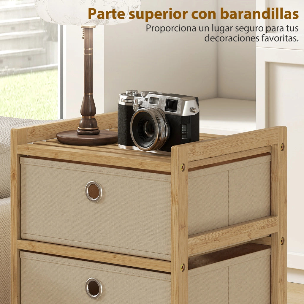 Cassettiera con 5 Cassetti in Tessuto e Bamb¨´ ¨C Minimal ¨C Crema e Naturale 60x40x