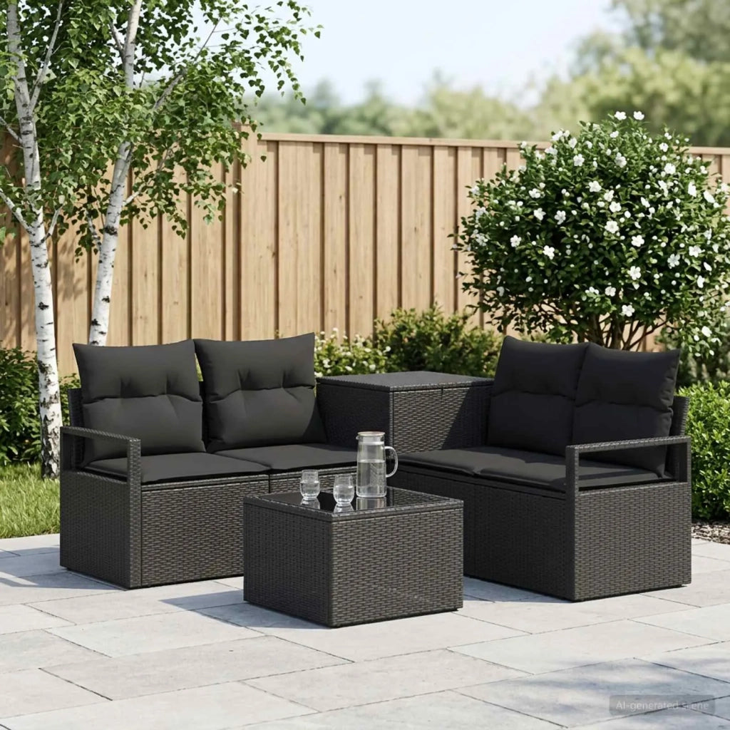 Set di divani 6 pz Nero Rattan sintetico e Acciaio 3447226