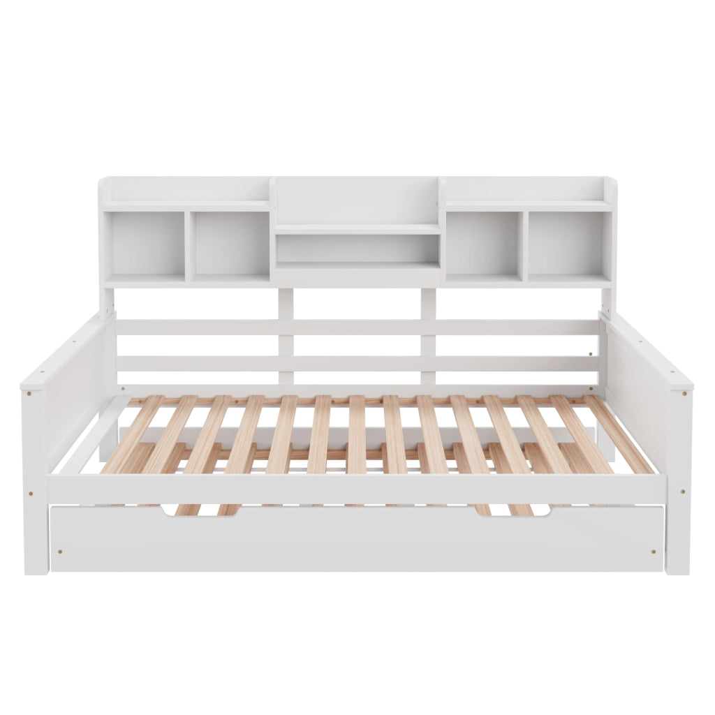 OKWISH Letto a Scomparsa 90×200 cm, Letto Singolo con Letto Estraibile 90×190 cm, Vani Portaoggetti e Cassetto, senza Materasso, Bianco