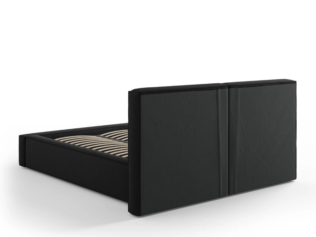 Cosmopolitan Design - Letto a cassettone con testiera doppia "Arendal" 140x200cm in tessuto strutturato nero 