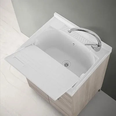 Mobile lavatoio 60x50 cm 2 ante rovere grigio con vasca in resina
