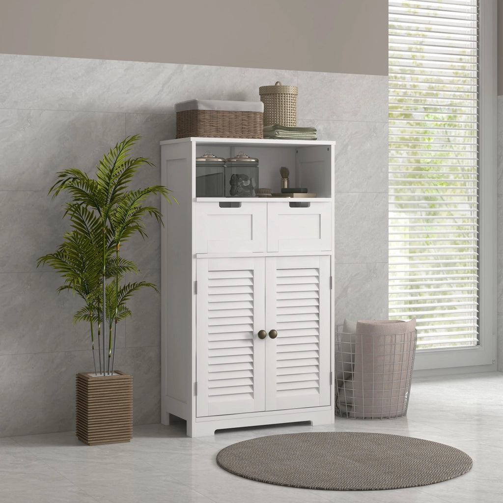 Mobile bagno armadio 2 ante cassetti scaffale regolabile ¨C zephmum ¨C bianco 61x30.5x109.5 cm