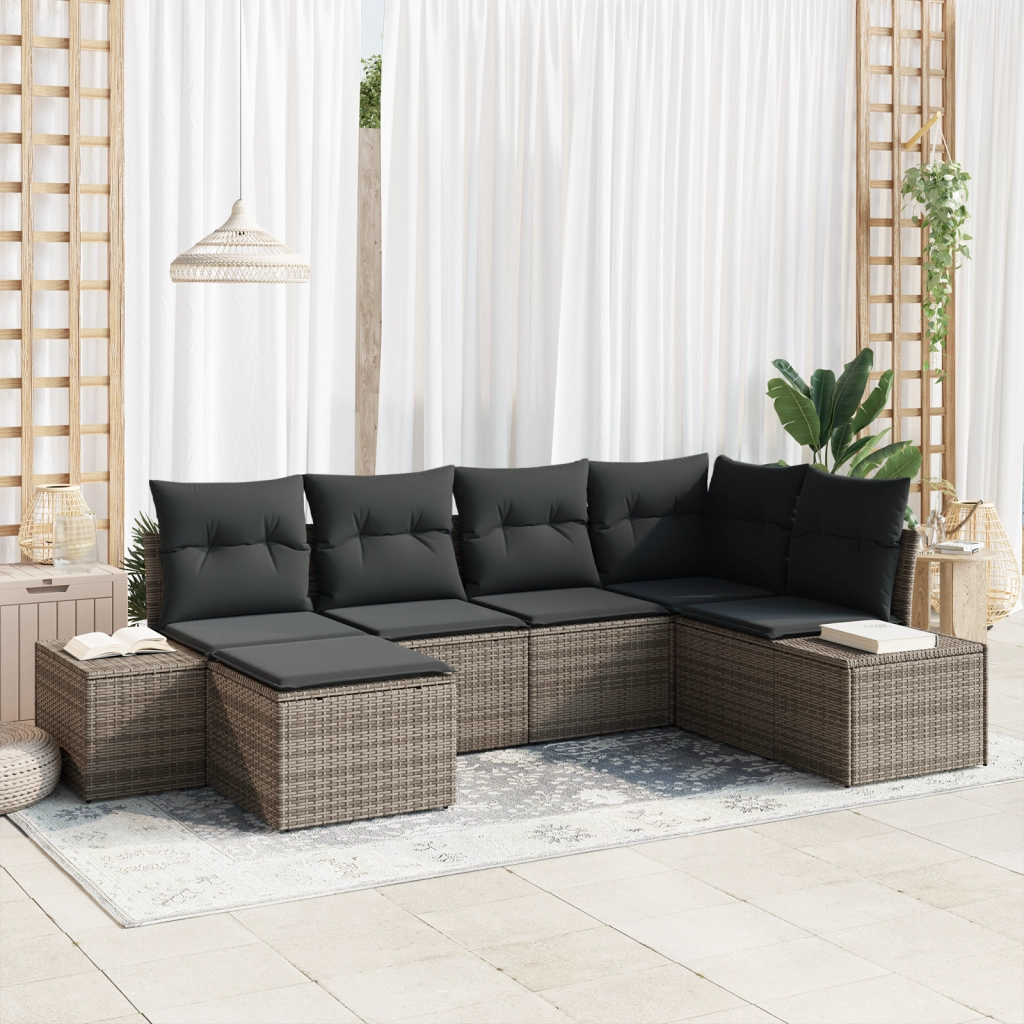 Set Divano da Giardino 6 Pezzi con Cuscini Grigio Polyrattan