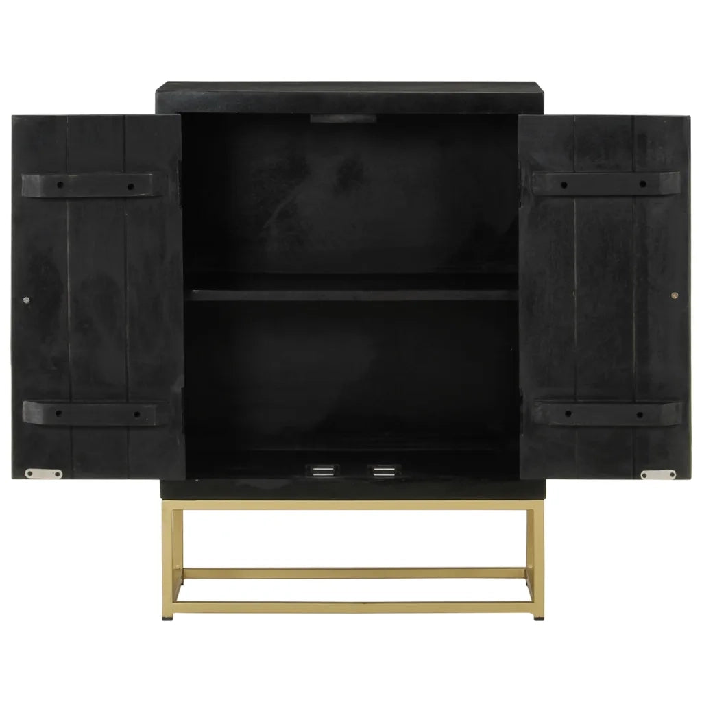 Credenza con 2 Ante-Buffet Nero e Oro 55x30x75 cm Legno Massello Mango
