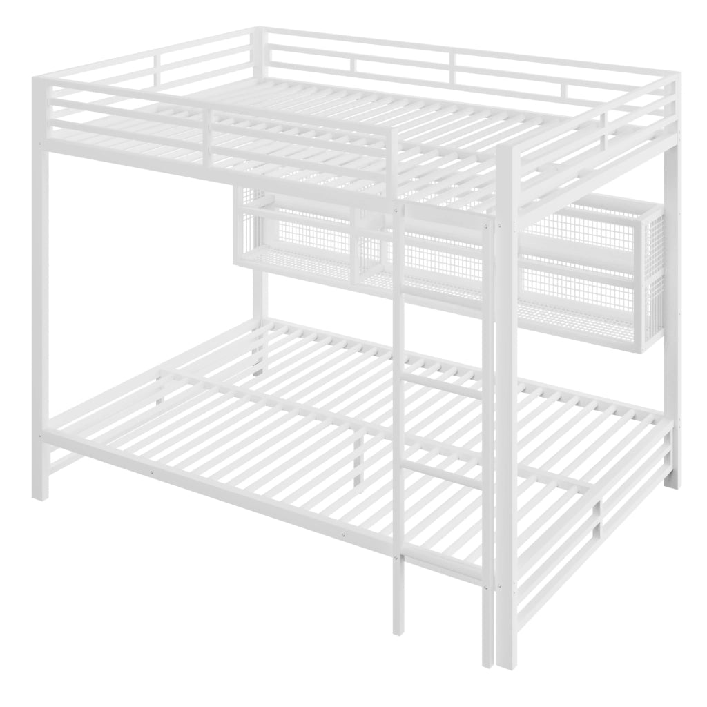 LETTO a castello 140x200 cm in metallo bianco con armadi portaoggetti e LED