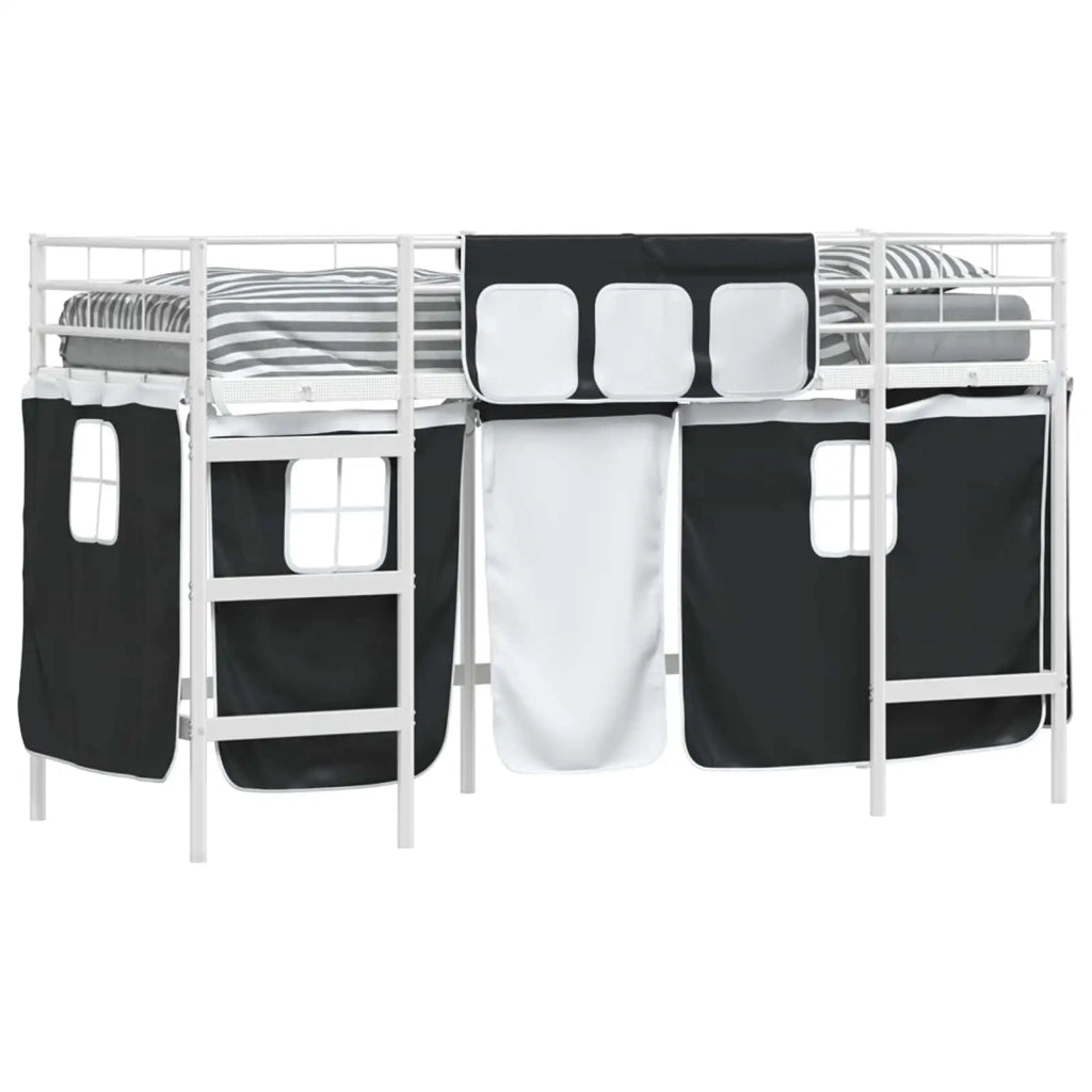 Struttura del Letto Loft per Bambini con Tendine-Giroletto per bambini Bianco e Nero 666007