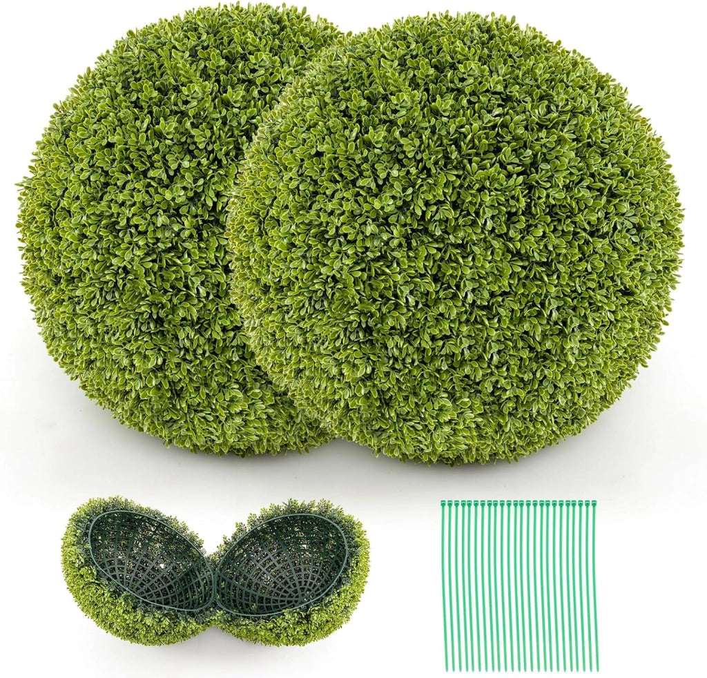 Set di 2 Sfere Topiarie in Bosso Artificiale da 39/50 cm, Sfere Topiarie Protettive dal Sole, Piante Finte Decorative per Giardino, Ingresso, Balcone e Cortile (Diametro 39 cm)