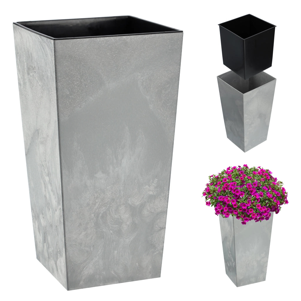 Vaso da fiori KADAX da giardino, 57 cm con inserto, alto, per aiuola, grigio, per terrazzo o balcone.