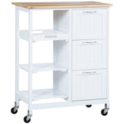 Carrello da cucina con 3 cassetti; 2 ripiani e vassoio estraibile con ruote e freni per cucina; 67×37×84 cm