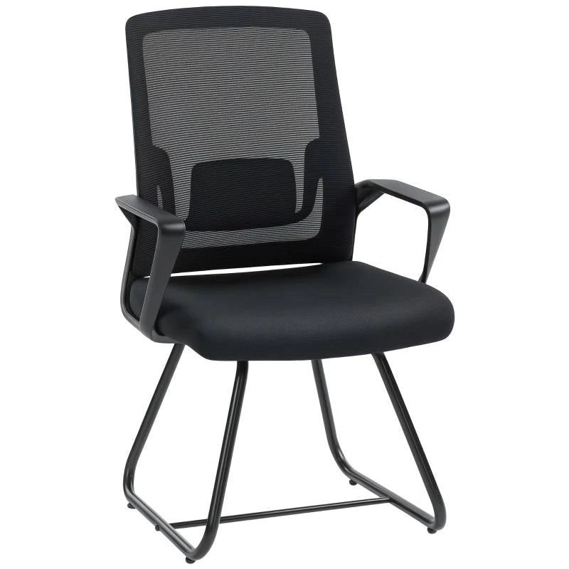 SEDIA DA UFFICIO SENZA RUOTE ERGONOMICA CON BRACCIOLI PER SALA D'ATTESA, NERO