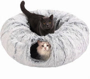 Tunnel per gatti con tappeto centrale - Grande tubo giocattolo morbido per gatti, cuccioli, coniglio, furetto (Grigio)